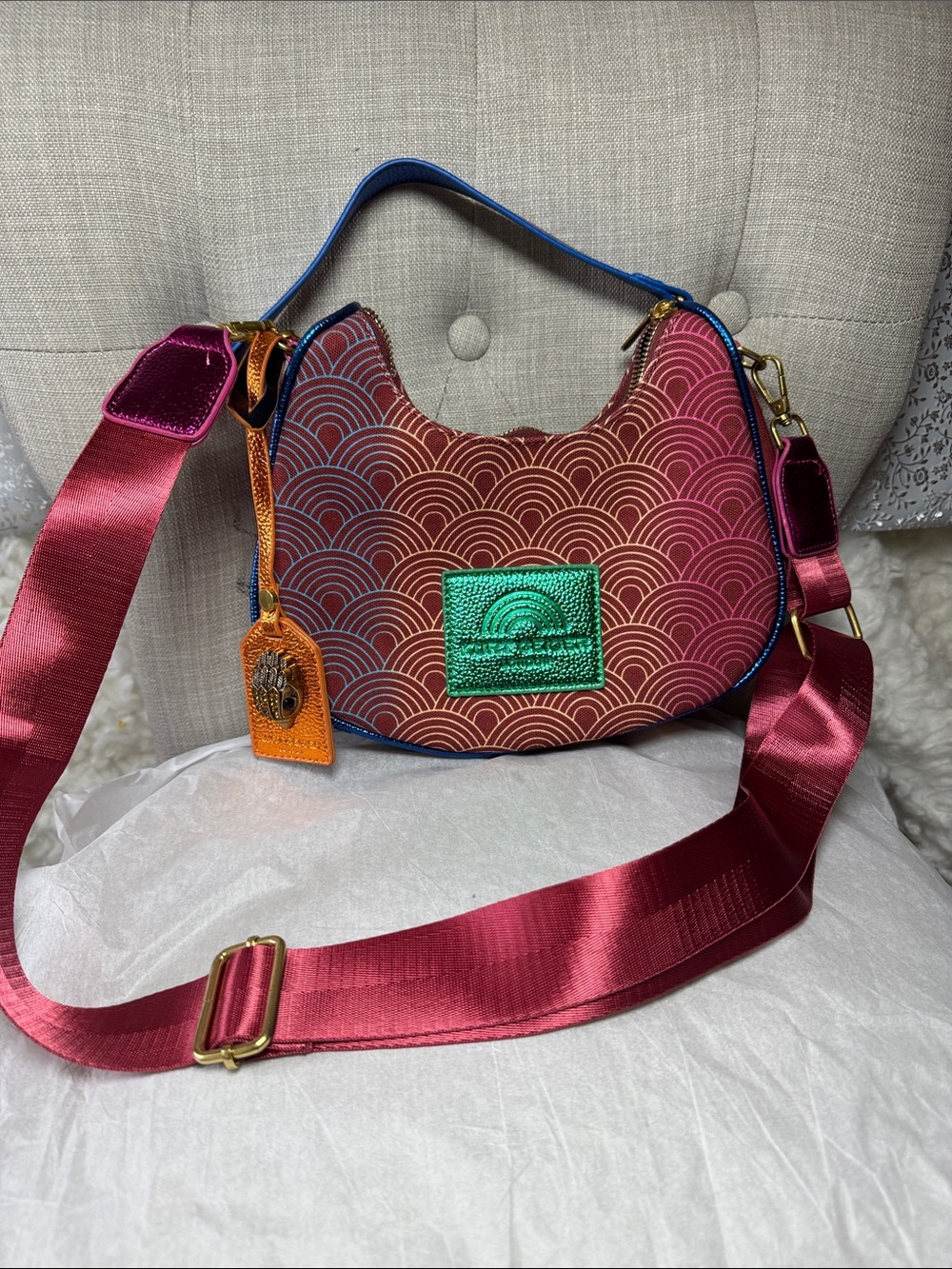 Kurt Geiger Multicolor Crescent Shoulder Bag with Pink Strap